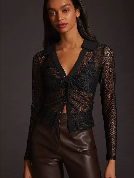 Maeve Tops - Anthropologie Maeve Sheer Lace Blouse in Black, SZ XL NWT